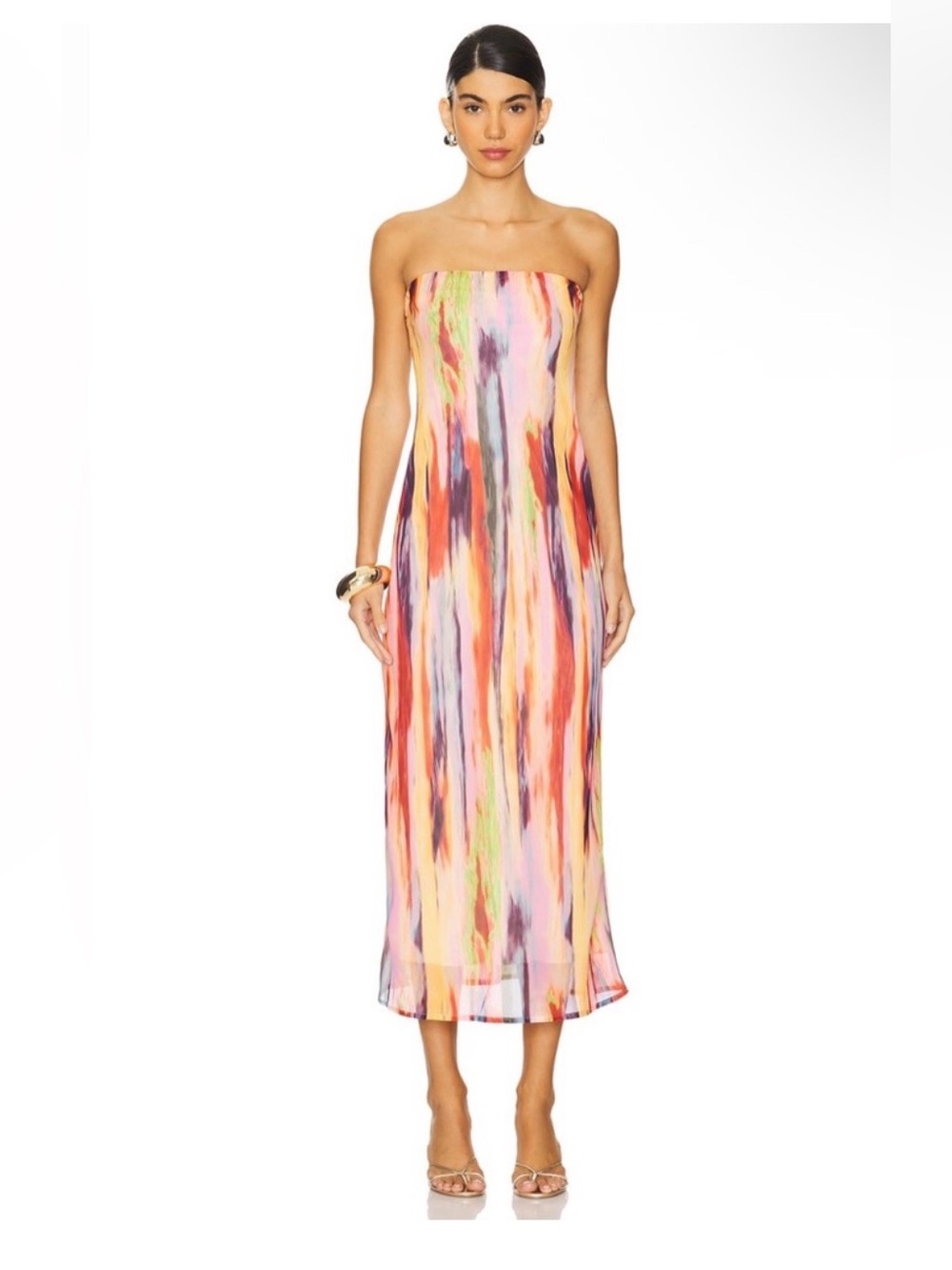 NWT SNDYS Revolve St Barts Strapless Maxi Dress in Multi Watercolor Print Large